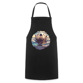 Sea otter - Cooking Apron - black - Front - AI Model Male 185 dark (185cm)