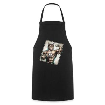 Chat puissant avec du café - Tablier de cuisine - noir - Devant - AI Model Male 185 dark (185cm)