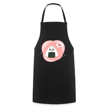 Onigiri kawaii en rose, rose avec cœur - Tablier de cuisine - noir - Devant - AI Model Male 185 dark (185cm)