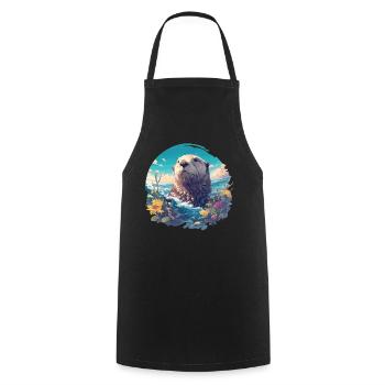 Sea otter - Cooking Apron - black - Front - AI Model Male 185 dark (185cm)