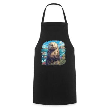Sea otter - Cooking Apron - black - Front - AI Model Male 185 dark (185cm)