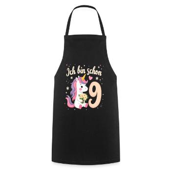 Licorne mignonne 9e anniversaire pour les filles - Tablier de cuisine - noir - Devant - AI Model Male 185 dark (185cm)
