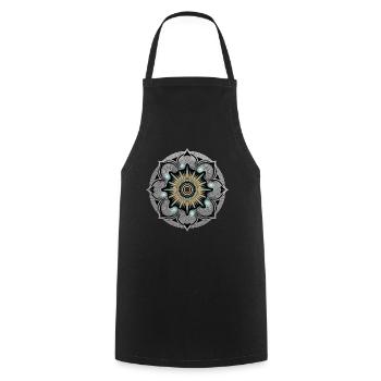 Mandala Sonne mit Spiralen Kunstwerk - Kochschürze - Schwarz - Vorne - AI Model Male 185 dark (185cm)