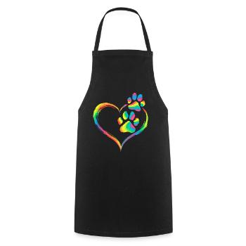 Rainbow Heart Paw Print Animal Love - Cooking Apron - black - Front - AI Model Male 185 dark (185cm)