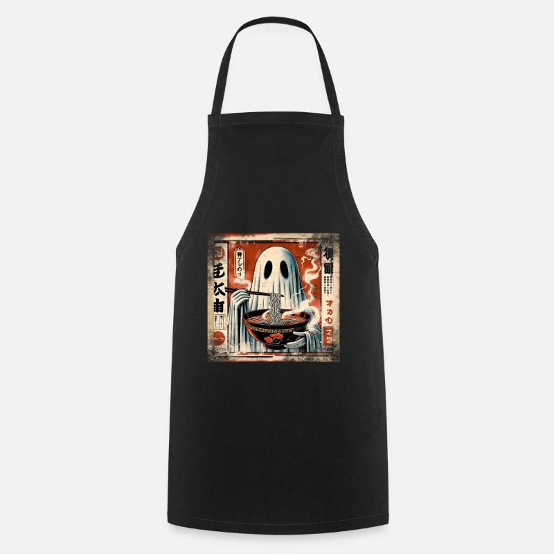 Ramen Ghost Grunge Poster Style - Cooking Apron - black