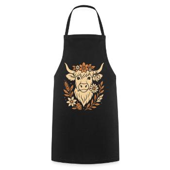 Vache Highland - Boeuf Highland avec fleur - Tablier de cuisine - noir - Devant - AI Model Male 185 dark (185cm)