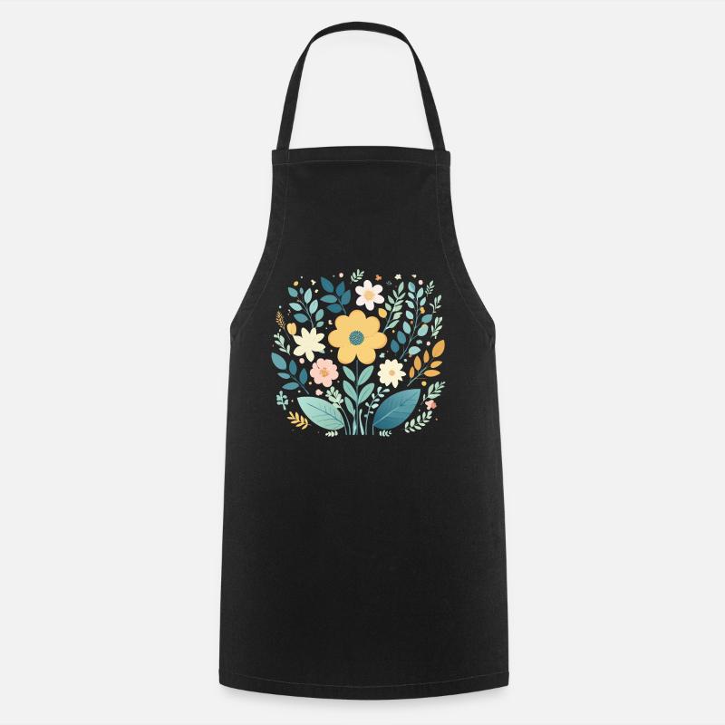 Sanfte pastellfarbene Blumenblüte - Boho Botanical - Kochschürze - Schwarz