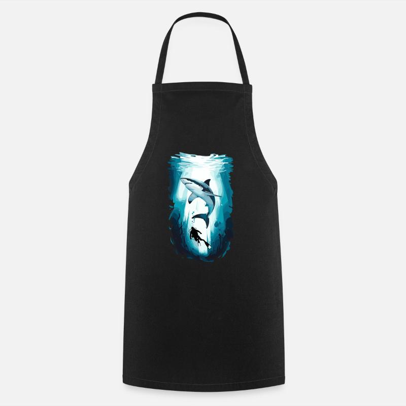 Aventure sous-marine avec requin et plongeur - Tablier de cuisine - noir