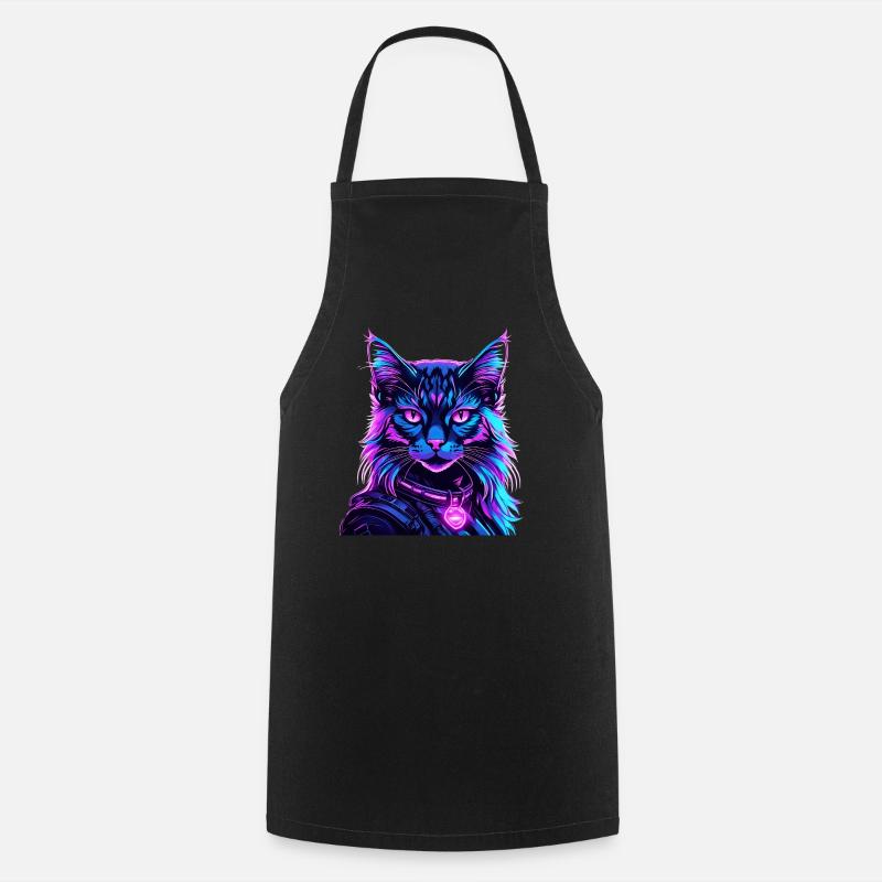 Néon Espace Chat Chat Portrait - Tablier de cuisine - noir