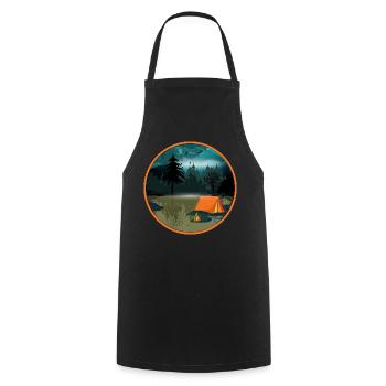 Camping de nuit dans la forêt avec feu de camp et tente - Tablier de cuisine - noir - Devant - AI Model Male 185 dark (185cm)