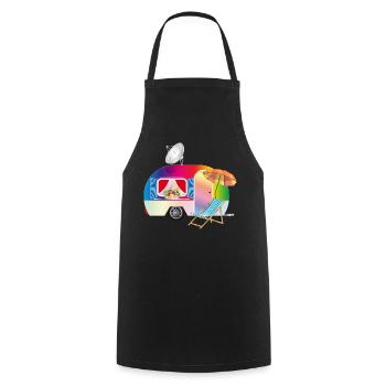 Caravane rétro colorée avec transat - Tablier de cuisine - noir - Devant - AI Model Male 185 dark (185cm)