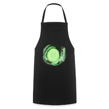 Cucumber Splatter – Modern Art meets Food Design - Kochschürze - Schwarz - Vorne - AI Model Male 185 dark (185cm)