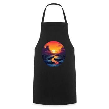 Sonnenuntergang über Fluss und Berge im - Kochschürze - Schwarz - Vorne - AI Model Male 185 dark (185cm)