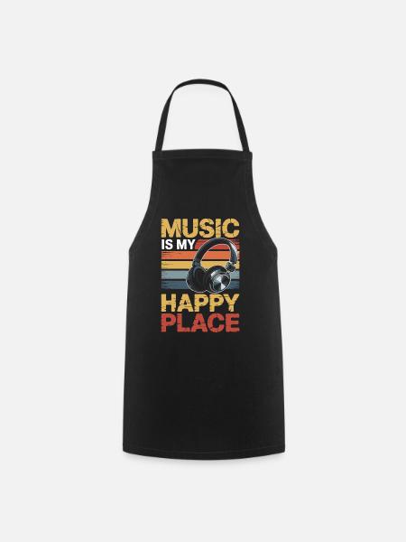 Music My Happy Place Musik Liebhaber DJ Kopfhörer - Kochschürze - Schwarz