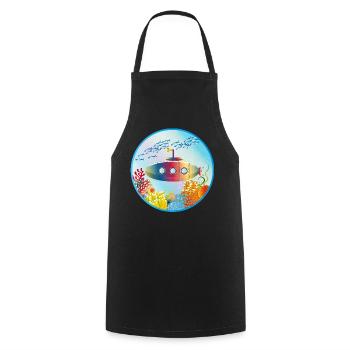 Colorful submarine in tropical coral reef - Cooking Apron - black - Front - AI Model Male 185 dark (185cm)