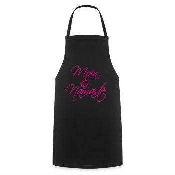 Moin & Namaste, magenta - Kochschürze - Schwarz - Vorne - AI Model Male 185 dark (185cm)