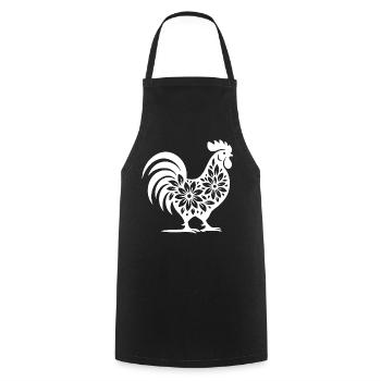 Floral Folk Rooster Design - Cooking Apron - black - Front - AI Model Male 185 dark (185cm)