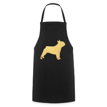 Mops Gold Hund Tierliebe deluxe Gassi Wauwau Wuff - Kochschürze - Schwarz - Vorne - AI Model Male 185 dark (185cm)