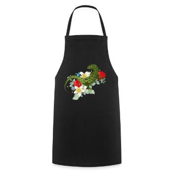 Green lizard on flowers botanical motif - Cooking Apron - black - Front - AI Model Male 185 dark (185cm)