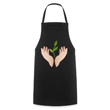 Mains avec la plante – Durabilité Nature Motif - Tablier de cuisine - noir - Devant - AI Model Male 185 dark (185cm)