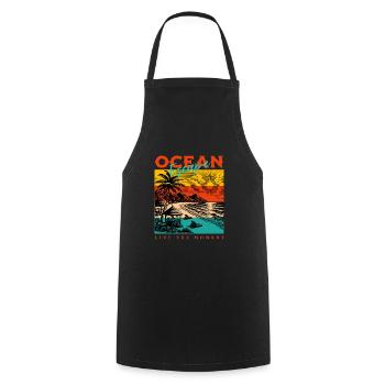 T-shirt de plage vintage – Ocean Escape Retro Design - Tablier de cuisine - noir - Devant - AI Model Male 185 dark (185cm)