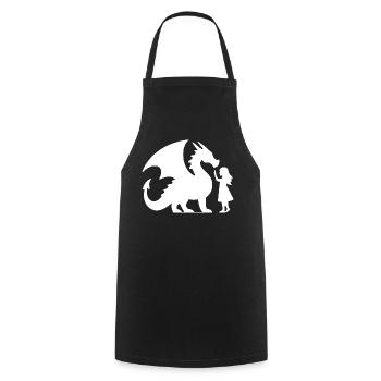 Epic Dragon and Girl Silhouette Design - Cooking Apron - black - Front - AI Model Male 185 dark (185cm)