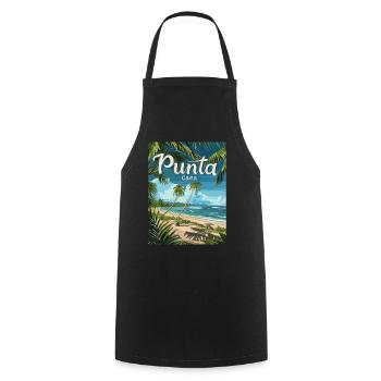 Tropical Punta Cana Beach Palmiers paradisiaques - Tablier de cuisine - noir - Devant - AI Model Male 185 dark (185cm)