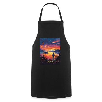 Evening atmosphere in the Netherlands with windmills - Cooking Apron - black - Front - AI Model Male 185 dark (185cm)
