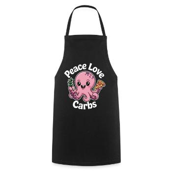 Cute Octopus with Peace Sign and Pizza - Cooking Apron - black - Front - AI Model Male 185 dark (185cm)