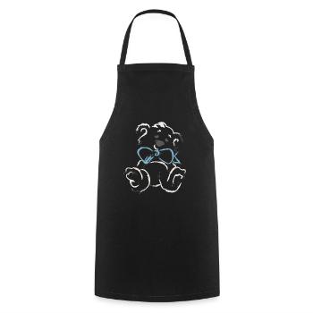 Playful teddy bear with blue bow - Cooking Apron - black - Front - AI Model Male 185 dark (185cm)