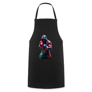 Combative boxer in colorful hoodie with - Cooking Apron - black - Front - AI Model Male 185 dark (185cm)
