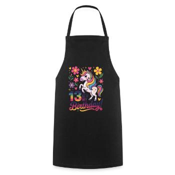 13th Birthday Unicorn Floral Design - Cooking Apron - black - Front - AI Model Male 185 dark (185cm)