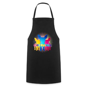 Bunte Chihuahua Silhouetten mit Pop-Art Schriftzug - Kochschürze - Schwarz - Vorne - AI Model Male 185 dark (185cm)