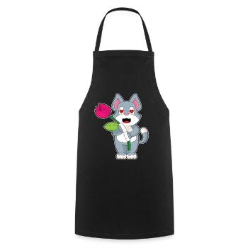 Katze Blume - Kochschürze - Schwarz - Vorne - AI Model Male 185 dark (185cm)