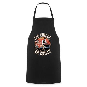 Vous vous détendez il grille vintage BBQ illustration - Tablier de cuisine - noir - Devant - AI Model Male 185 dark (185cm)