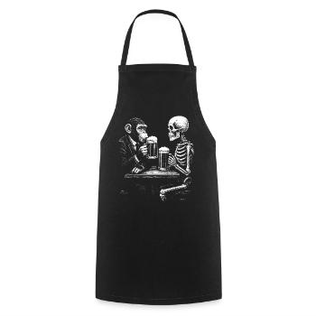 Humorous Skeleton and Monkey Beer Toast - Cooking Apron - black - Front - AI Model Male 185 dark (185cm)
