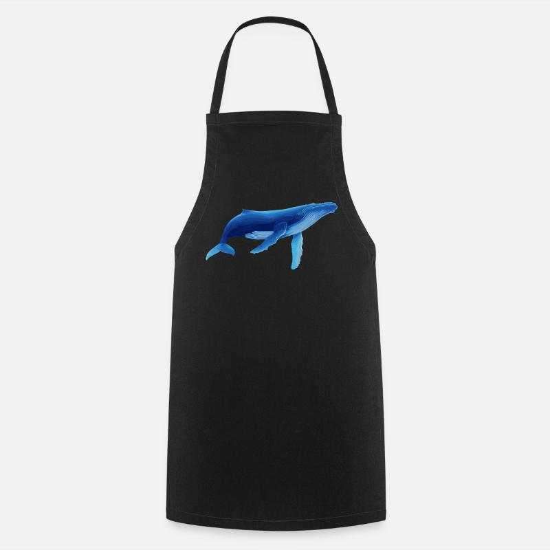 Whale in blue with sea patterns - Cooking Apron - black