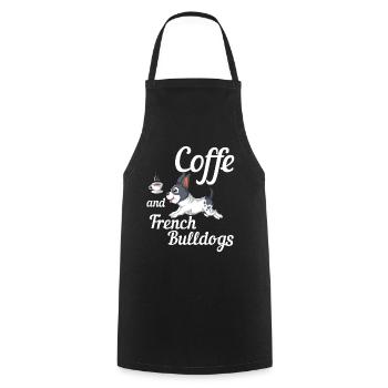 Café et bouledogues français – Cute Frenchie - Tablier de cuisine - noir - Devant - AI Model Male 185 dark (185cm)