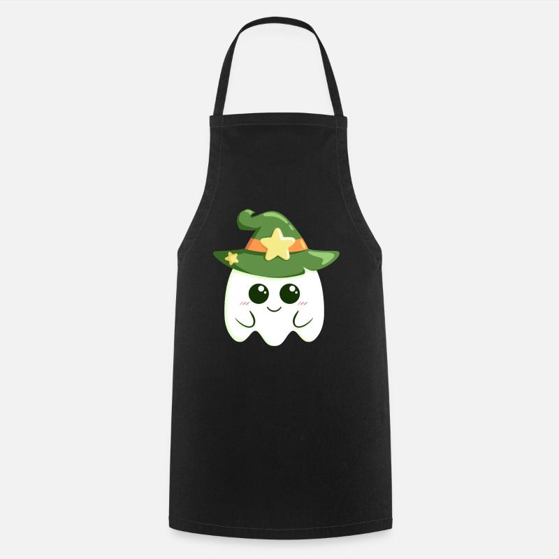 Cute ghost for Halloween dressed as a witch - Cooking Apron - black