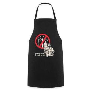 Jesus says stop to wind power - Cooking Apron - black - Front - AI Model Male 185 dark (185cm)