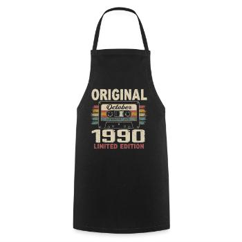 Né en Octobre 1990 | Cadeau Vintage Octobre 1990 - Tablier de cuisine - noir - Devant - AI Model Male 185 dark (185cm)