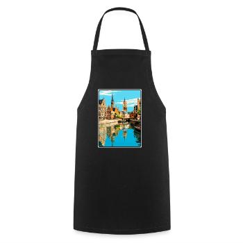 Ghent Belgium Charming City Skyline Illustration - Cooking Apron - black - Front - AI Model Male 185 dark (185cm)