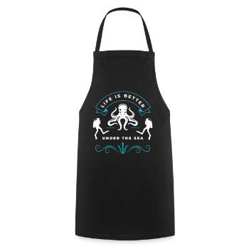 La vie sous-marine avec poulpe et plongeur - Tablier de cuisine - noir - Devant - AI Model Male 185 dark (185cm)