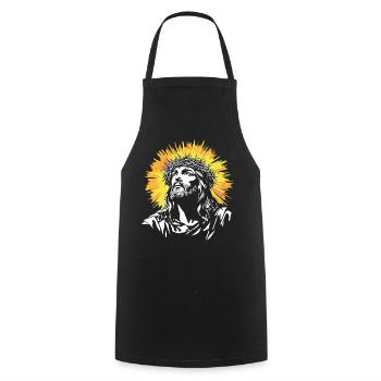 Holy Jesus Christ motif - Cooking Apron - black - Front - AI Model Male 185 dark (185cm)