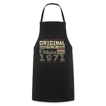 Legendary since October 1971 | October 1971 - Cooking Apron - black - Front - AI Model Male 185 dark (185cm)