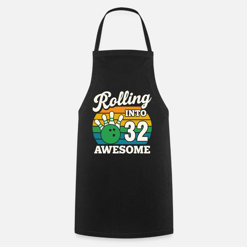 Retro Bowling 32th Birthday Design - Cooking Apron - black