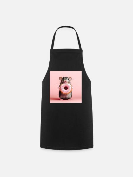 Süße Maus mit buntem Donut - Kochschürze - Schwarz
