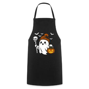 Ghost, Halloween Party Costume - Pumpkin - Cooking Apron - black - Front - AI Model Male 185 dark (185cm)