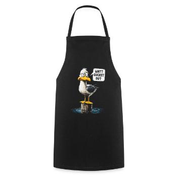 Que regardes-tu ? Drôle de mouette – humour côtier - Tablier de cuisine - noir - Devant - AI Model Male 185 dark (185cm)
