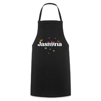 Beautiful girl's name with butterflies JASMINA - Cooking Apron - black - Front - AI Model Male 185 dark (185cm)